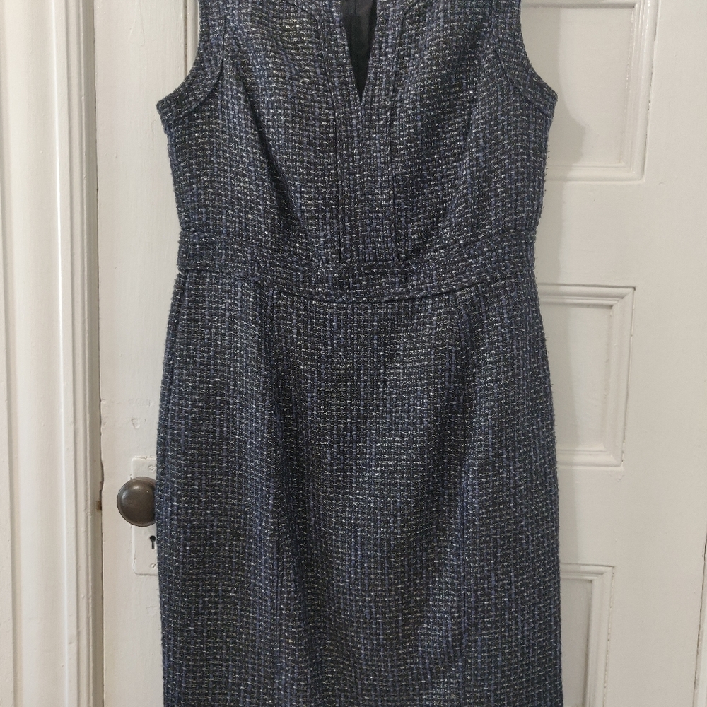 Liz Claiborne Womens KNIT Dress Size 10 Blue Gold Pockets Knit A-